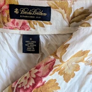 Brooks Brothers Size 6 100% Linen Floral Pants Ivory Tan Pink